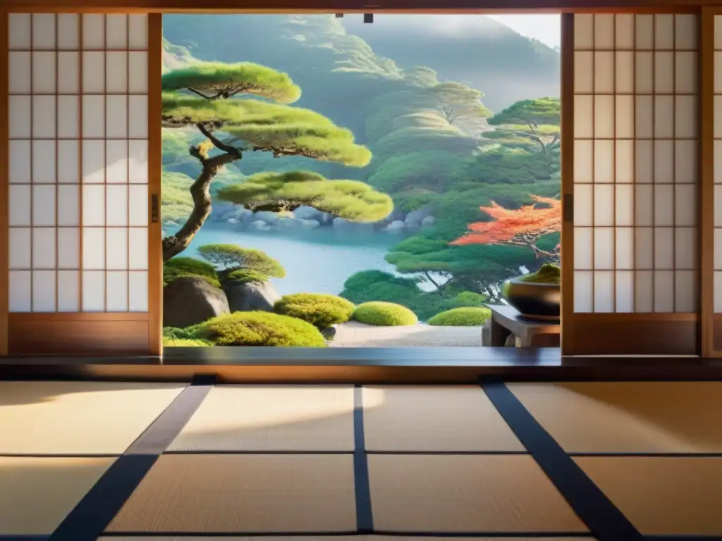Hogar japonés sereno frente al mar Casa japonesa en la costa con jardín zen, estanque de peces koi y vistas al mar