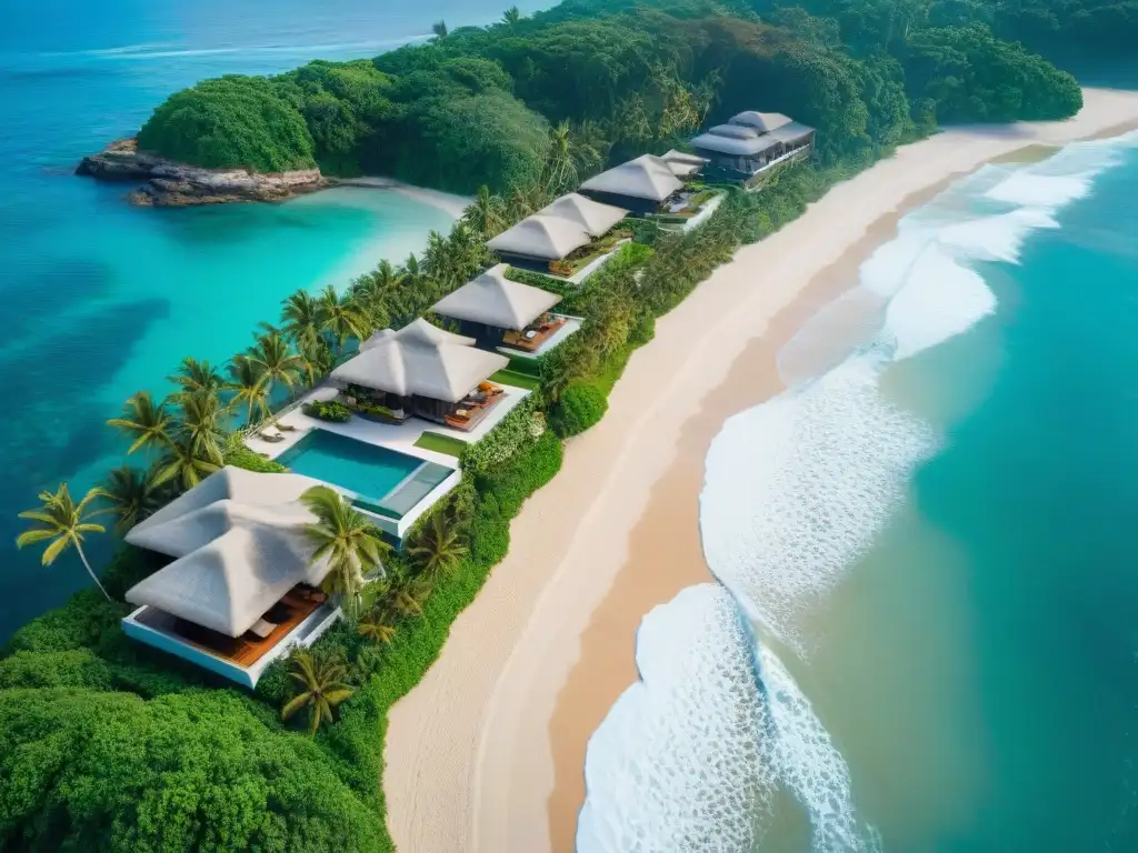 Residencia de lujo frente al mar: diseño moderno con vistas al océano Casa moderna y lujosa frente al mar, rodeada de vegetación exuberante y palmeras, evocando tranquilidad y exclusividad