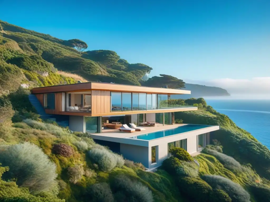 Residencia pasiva moderna en acantilado costero Casa pasiva sostenible en costa con diseño moderno y ecofriendly, rodeada de naturaleza y vista al mar