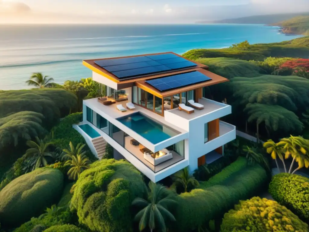 Casa ecoamigable con sistema de climatización integrado y vista al mar Casa playera moderna con sistemas calefacción mar innovadores integrados en su diseño, armonizando tecnología y naturaleza