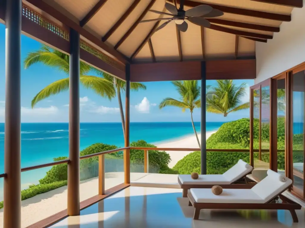 Propiedad de playa de lujo con vista al mar Casa de retiro perfecta en la costa: vivienda elegante con vista al mar, palmeras verdes y playa de arena blanca
