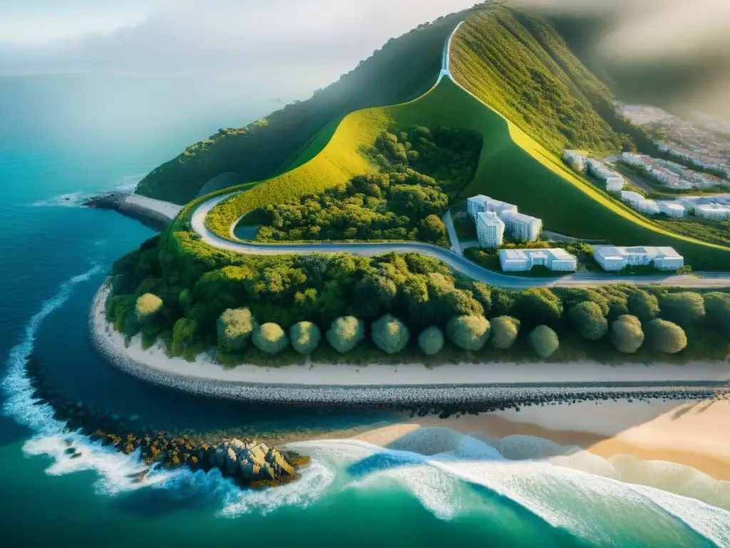 Arquitectura resiliente: ciudad costera con diseño innovador Ciudad costera con diseños resilientes propiedades costeras integrados con la naturaleza