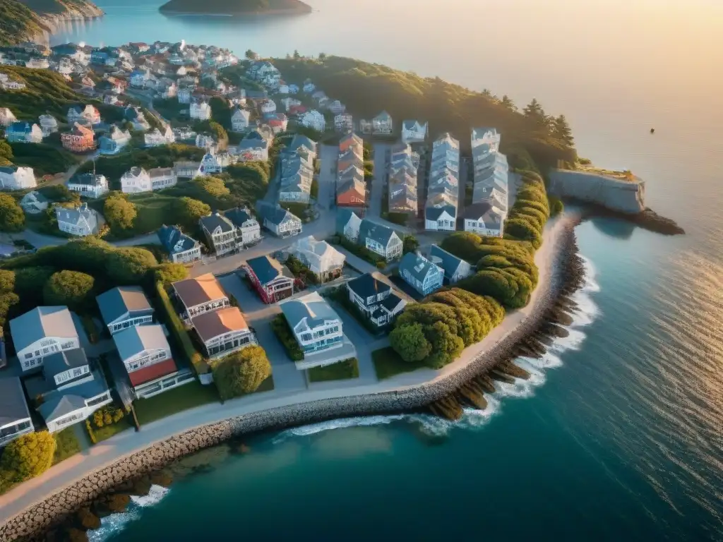 Transformación costera: Ciudad postpandemia con encanto renovado Inversión en ciudades costeras postpandemia: Transformación de un pueblo costero con nuevos desarrollos y encanto contemporáneo al atardecer