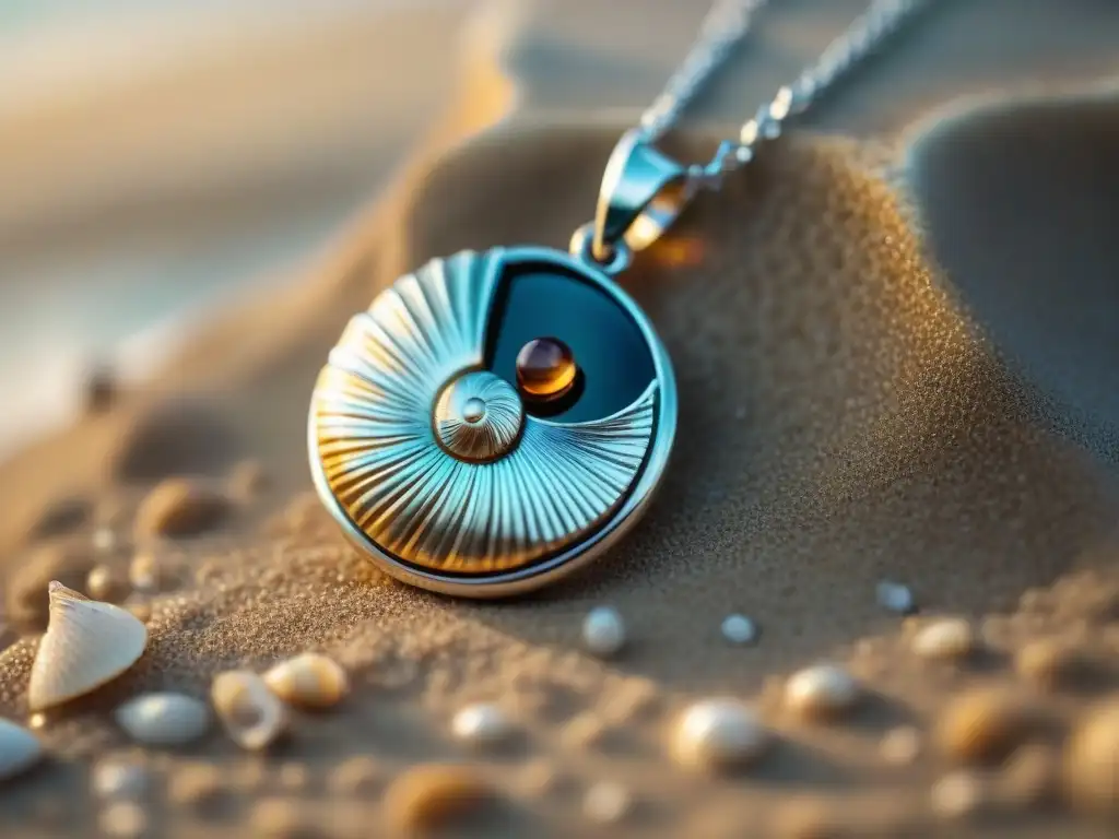 Colgante de concha marina: diseño marino en plata Colgante de concha brillante en cadena plateada, con detalles marinos y diseño etéreo, en bisutería con alma marina asequible