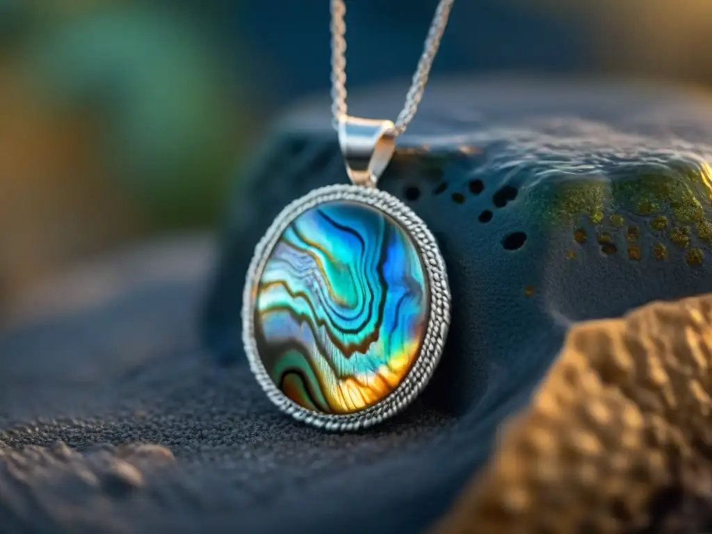 Collar de concha de abulón: belleza iridiscente del mar Colgante de concha de abulón brillante en cadena de plata, inspirado en el mar