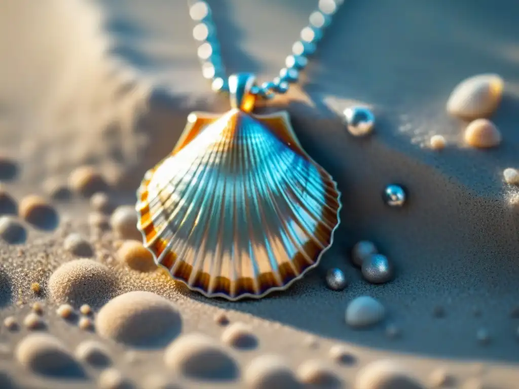Pendiente de concha marina: detalle y elegancia costera Collar de concha marina con detalles iridiscentes y cadena plateada, inspirado en el mar