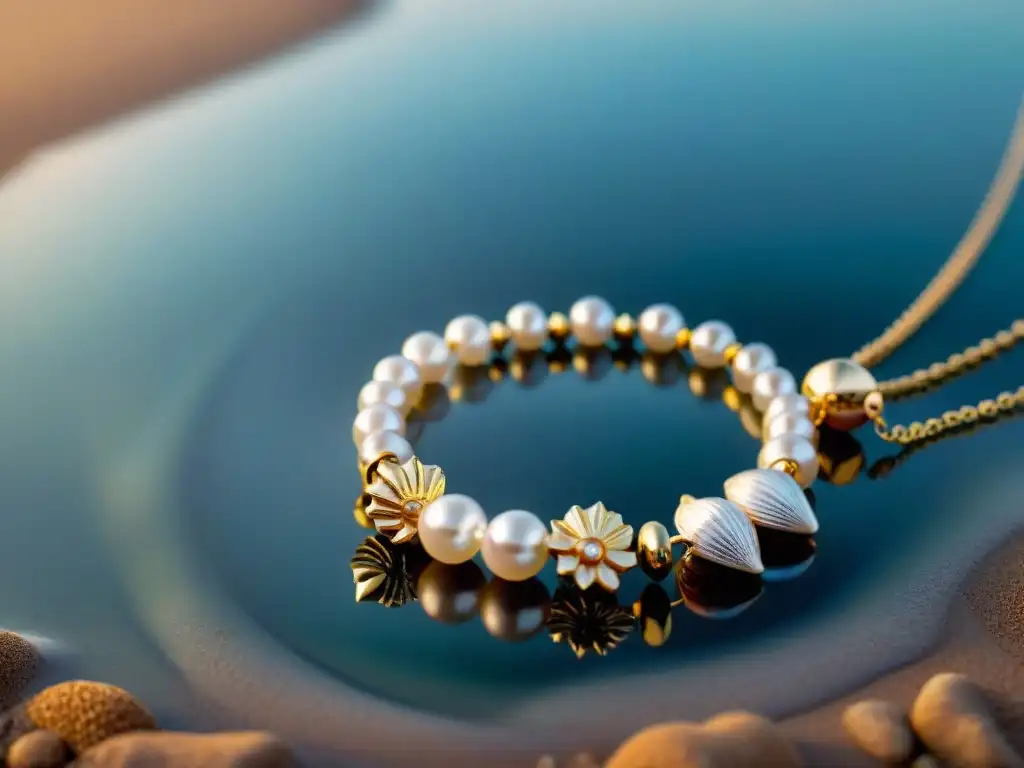 Joyas marinas: elegancia y belleza del océano en cada detalle Collar de perlas, aretes con forma de concha y pulseras de estrella de mar: joyas inspiradas en el océano