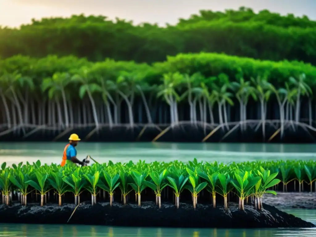 Comunidad costera construye defensas marinas con manglares Comunidad costera construyendo defensas marítimas y plantando manglares para adaptarse al cambio climático