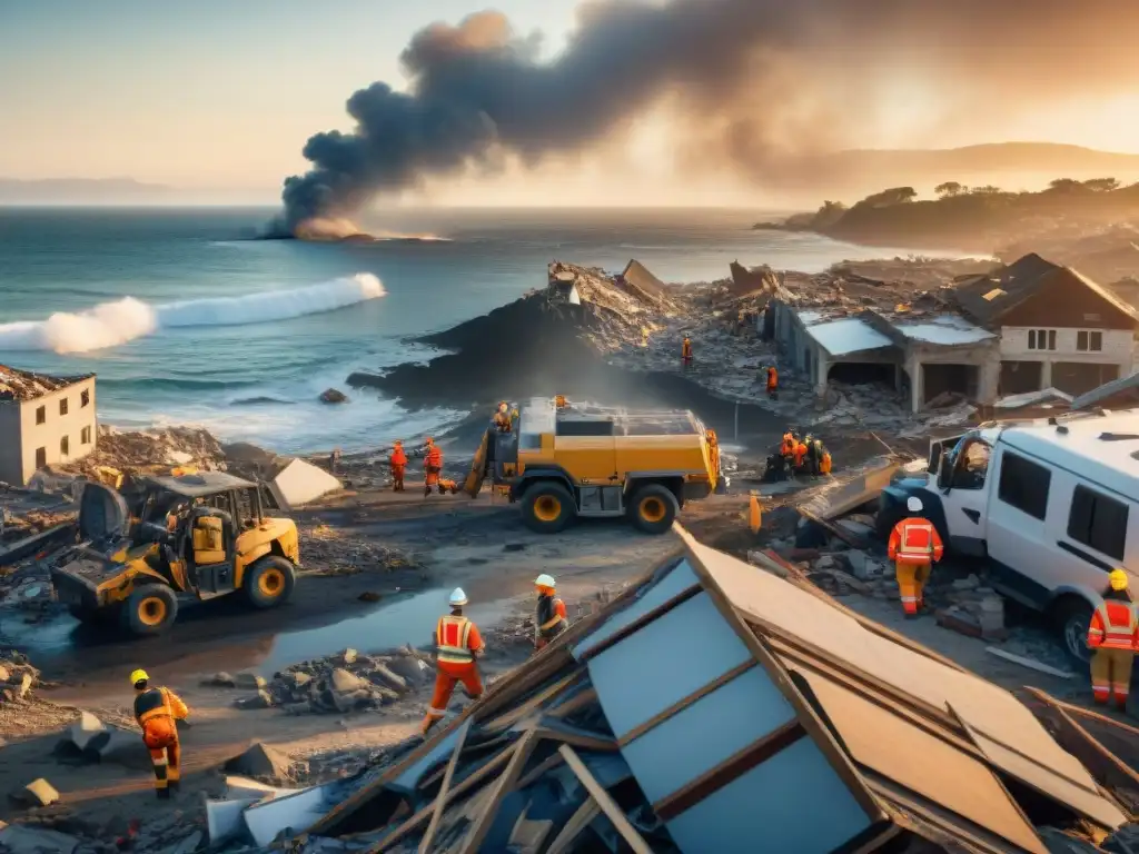 Solidaridad en la Costa: Reconstrucción tras terremoto Comunidad unida reconstruyendo tras terremoto costero, mostrando fuerza y solidaridad