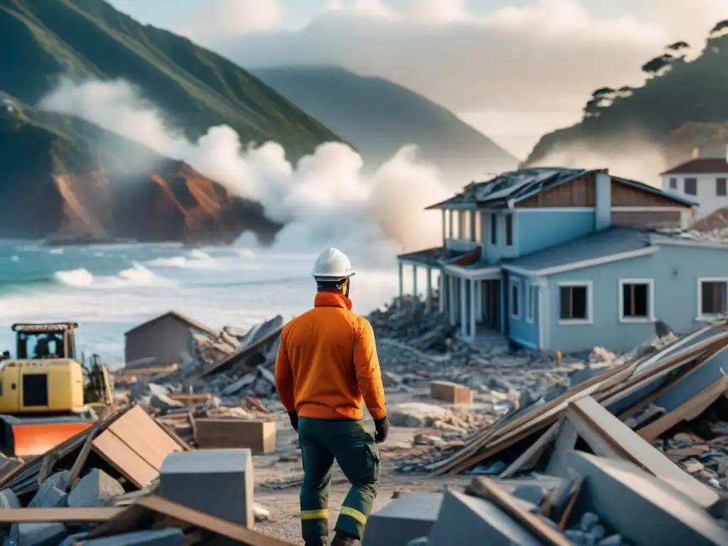 Resiliencia en desastre: comunidad costera reconstruye tras terremoto Comunidad unida reconstruyendo tras terremoto en zona costera, rescatistas ayudan a sobrevivientes