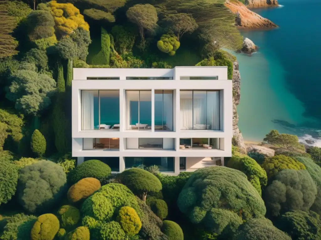 Arquitectura costera minimalista: fusión perfecta con la naturaleza Construcción costera minimalista para vistas: edificio moderno integrado en entorno natural junto al mar