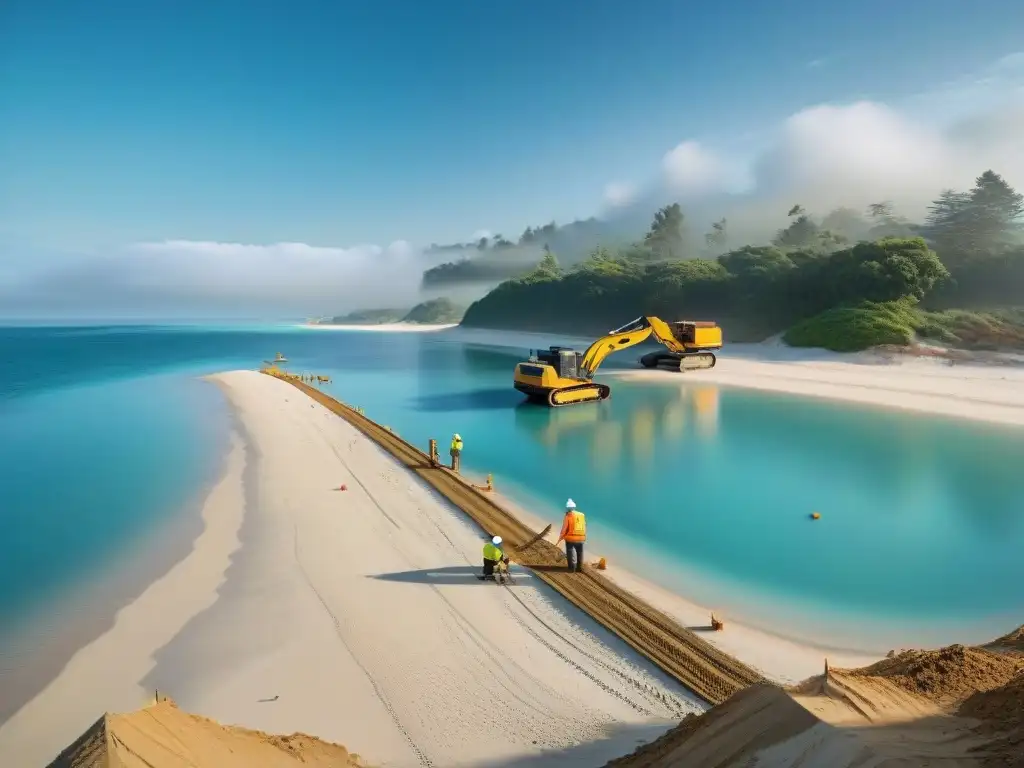 Construcción responsable en paraíso costero Contraste entre naturaleza y construcción costera mar, respetando regulaciones ambientales
