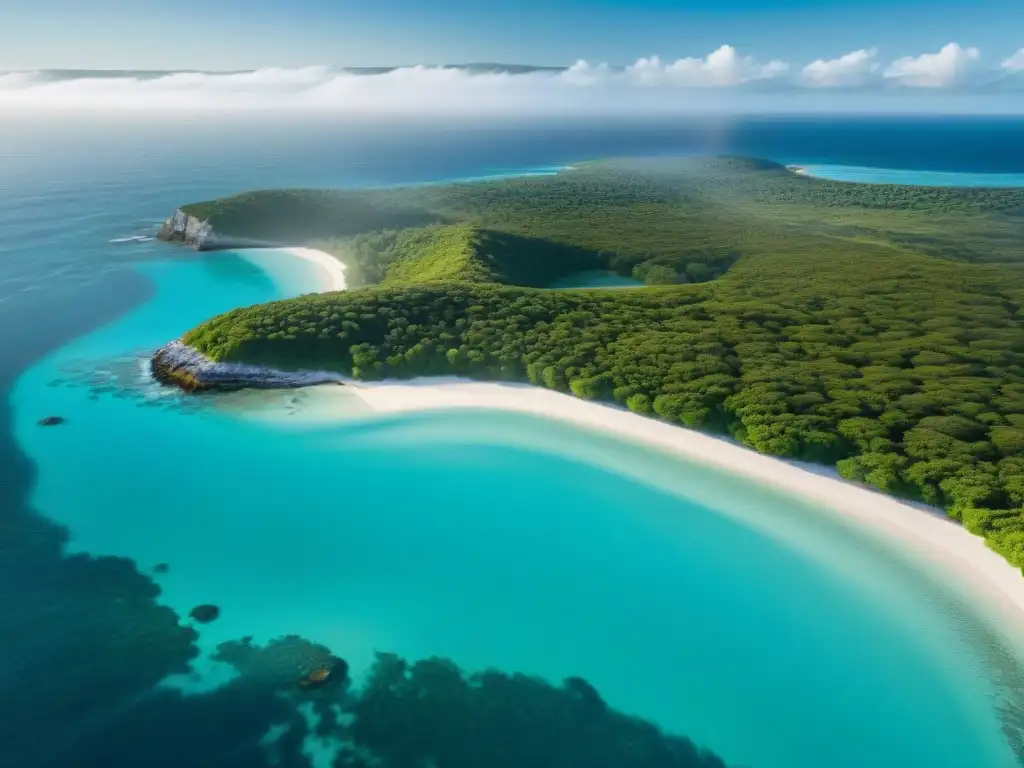 Paraíso costero: aguas turquesas, playas doradas y vida marina Costa virgen con agua turquesa, playas doradas, bosques verdes y arrecifes de coral