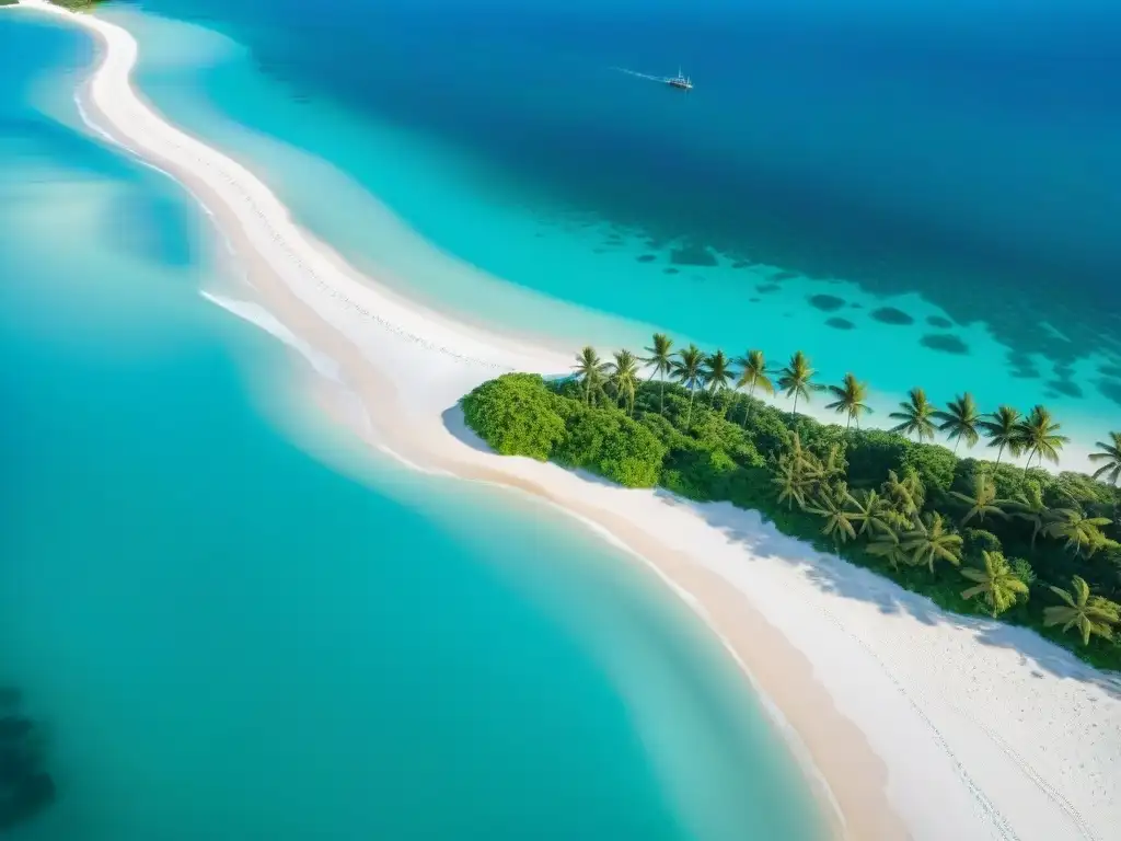 Paraíso costero: aguas turquesas, arena blanca y palmeras verdes Costa virgen con aguas turquesas y palmeras verdes, evoca turismo costero sostenible sin impacto