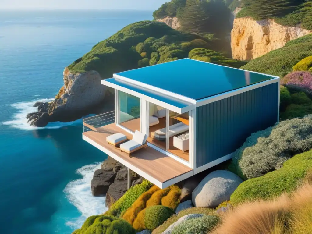 Microcasa de diseño en acantilado costero Microcasa en la costa: diseño innovador y espacio maximizado frente al mar y vegetación exuberante