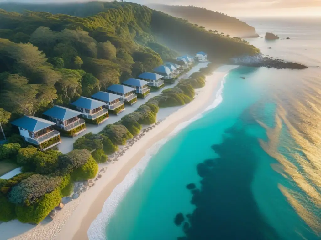 Costa sostenible al atardecer: eco-viviendas con vistas al mar Costa ecoamigable al atardecer con propiedades modernas sostenibles e inversión en bienes raíces