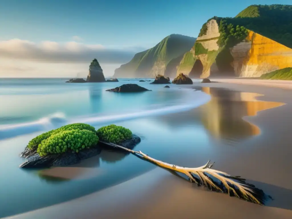 Erosión costera: belleza frágil y preocupación ambiental Costa erosionada con árboles expuestos y rocas en la playa