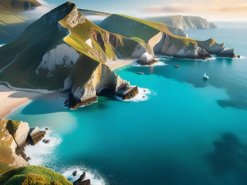 Costa salvaje: acantilados majestuosos y aguas turquesas Costa escarpada con acantilados majestuosos y aguas turquesas