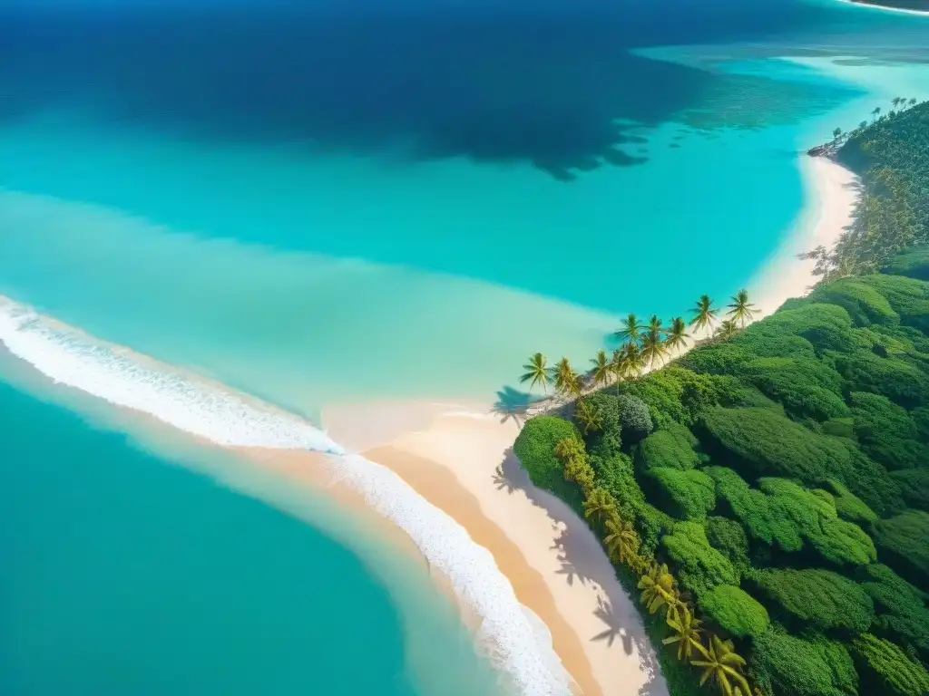 Paraíso tropical: costa prístina con aguas turquesas y palmeras verdes Costa paradisíaca con aguas cristalinas, arena dorada y palmeras