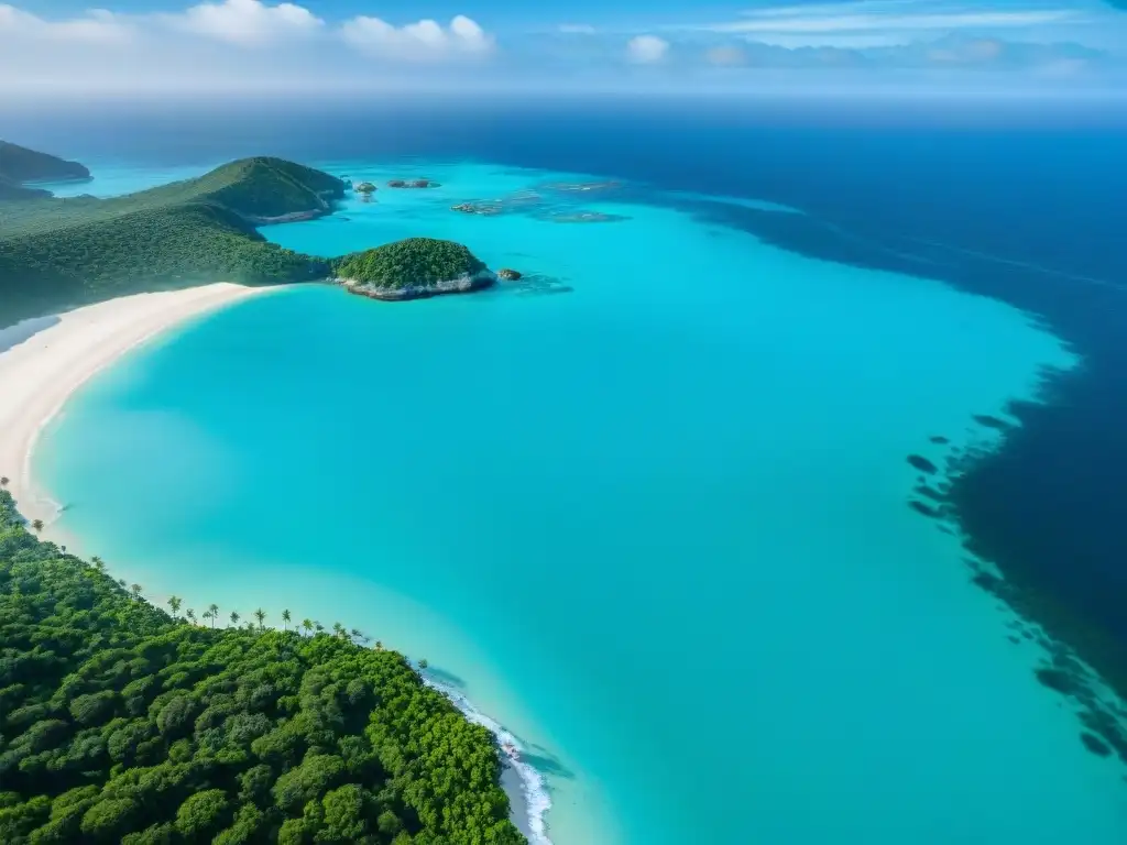 Costa paradisíaca: aguas turquesas, playas blancas y barcos en el horizonte Costa paradisíaca con aguas turquesas y playas de arena blanca, ideal para construir casa