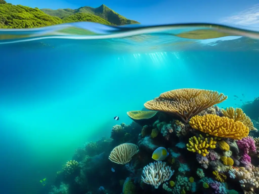 Arrecife de coral vibrante: biodiversidad marina en alta resolución Explora la biodiversidad costera: un arrecife de coral vibrante con especies únicas y ecosistemas marinos
