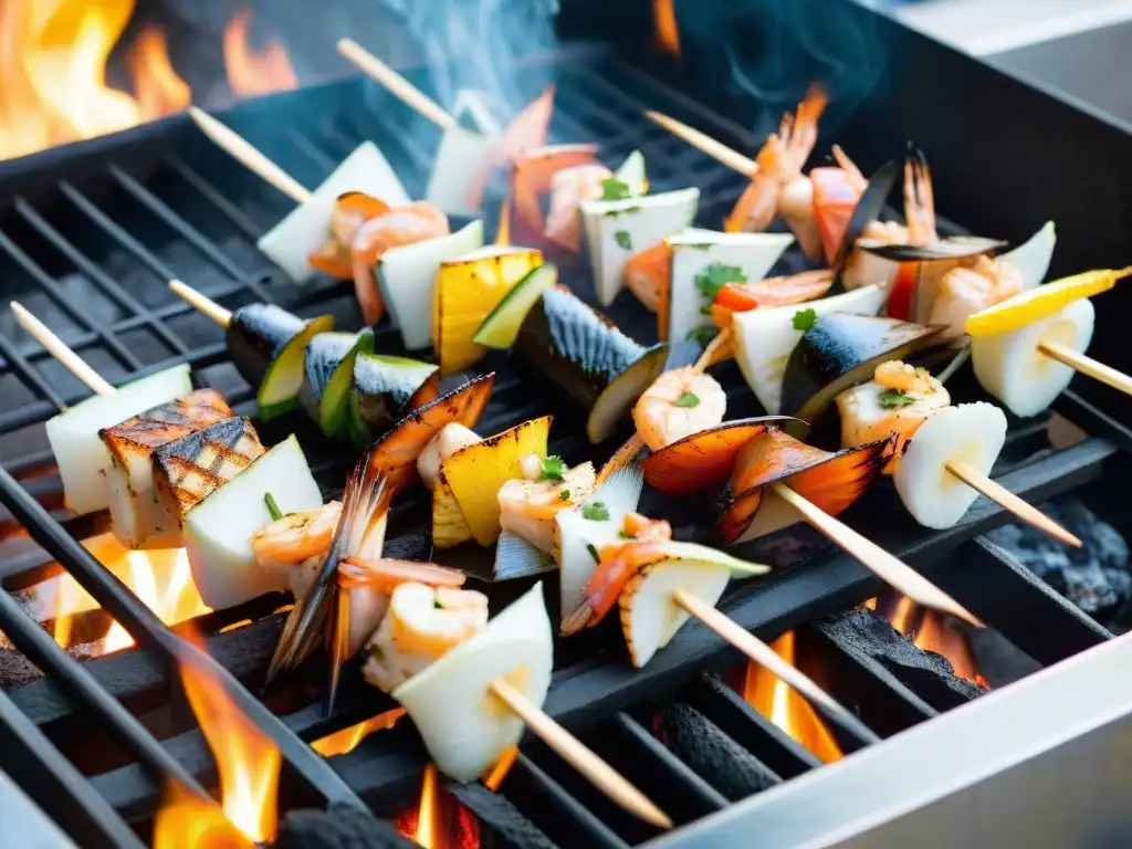 Delicias marinas a la parrilla: arte culinario costero Deliciosa parrilla costera, expertas técnicas culinarias y sabores irresistibles bajo el cálido sol playero