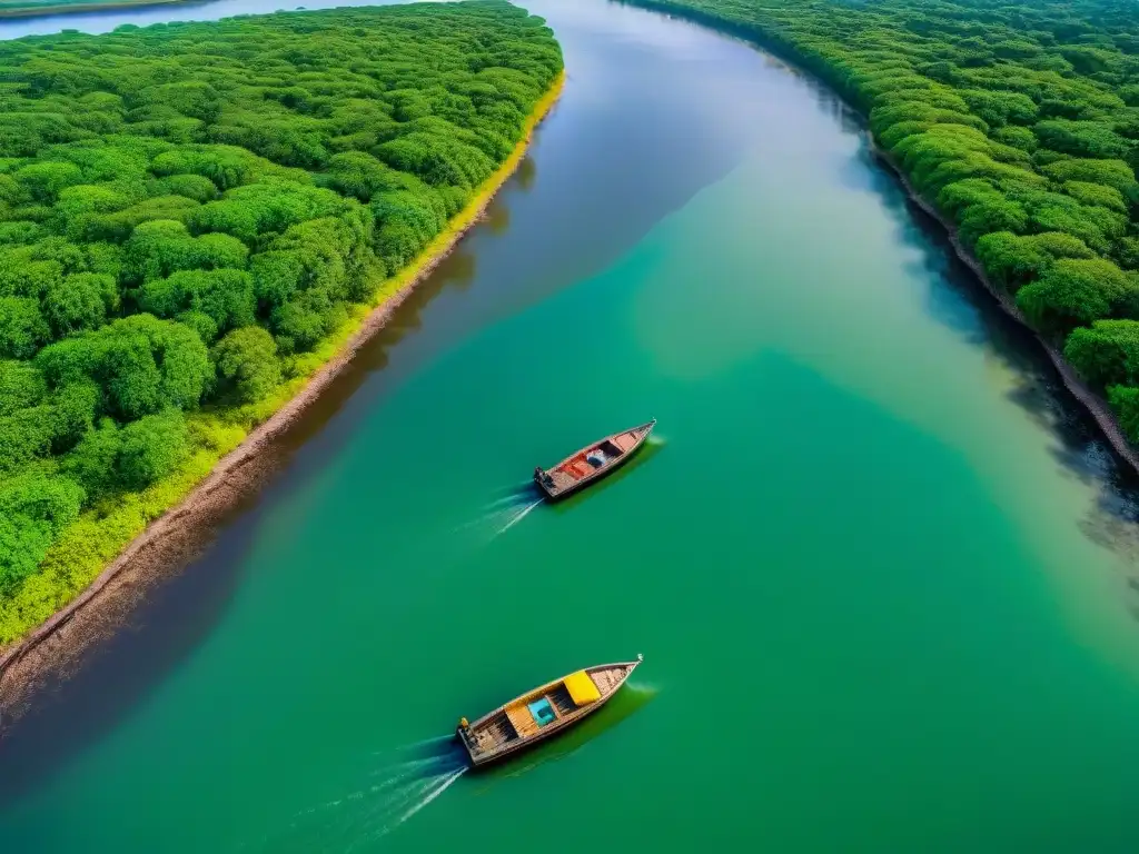 Delta de río biodiverso: vida salvaje entre manglares Un delta de río biodiverso y exuberante destaca la necesidad de protección deltas río amenazas