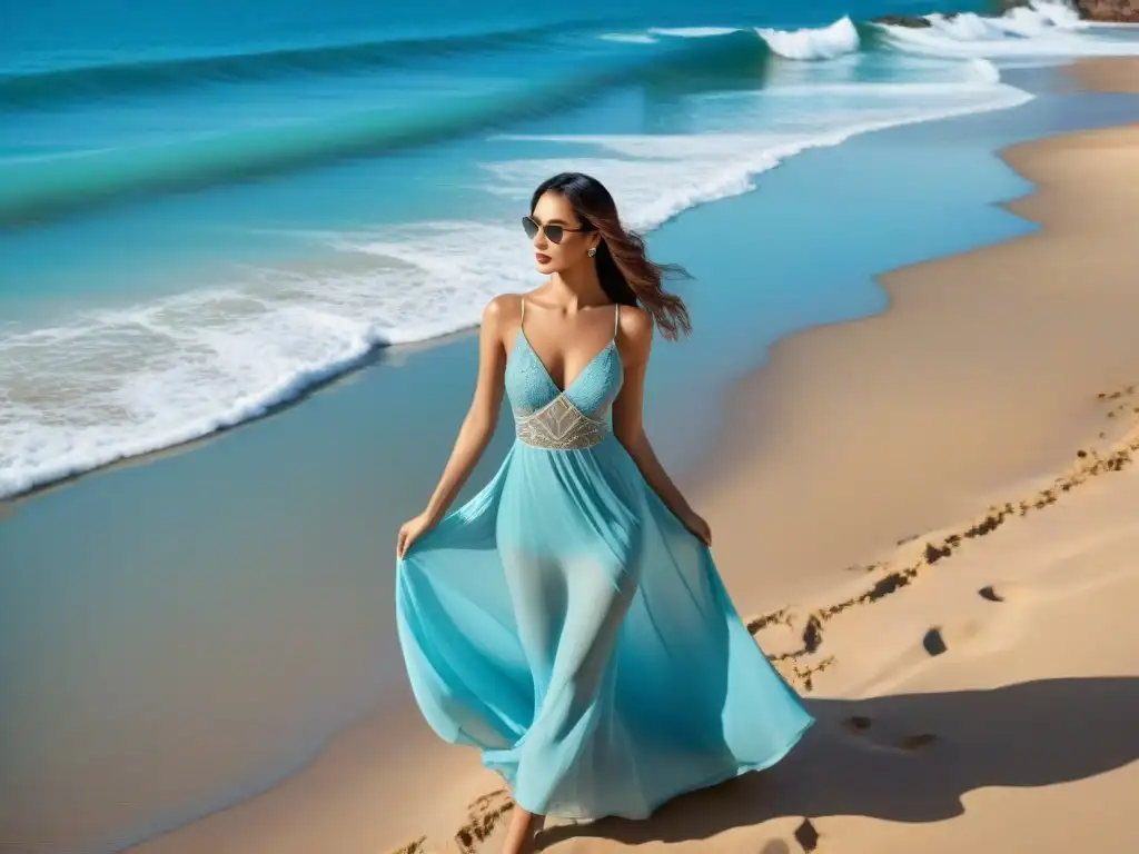 Desfile de moda en la playa: elegancia costera Desfile de moda en la playa: modelos lucen elegante ropa de playa en una pasarela sobre la arena, fusionando tendencias y estilo costero