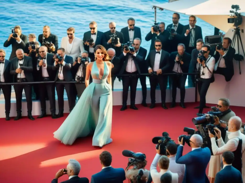 Brillo y glamour en la alfombra roja de Cannes Deslumbrante Festival de Cine Cannes costa con celebridades y fans emocionados bajo el sol