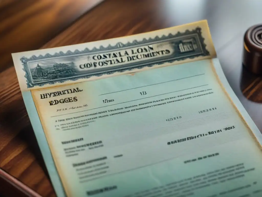 Detalles excepcionales: documentos oficiales de préstamos costeros en un escritorio de madera envejecida Detalle impresionante de documentos oficiales de préstamos costeros en un escritorio de madera envejecida, bajo una suave iluminación natural
