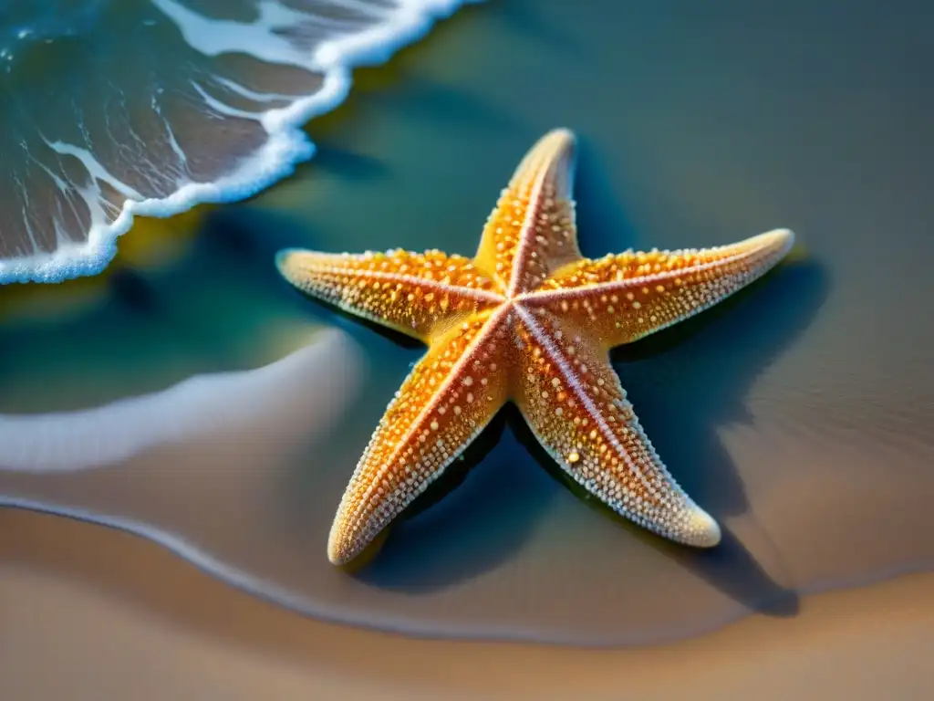 Estrella de mar vibrante en roca: detalle y color en la costa Detalle impresionante de un vibrante erizo de mar sobre una roca en la playa