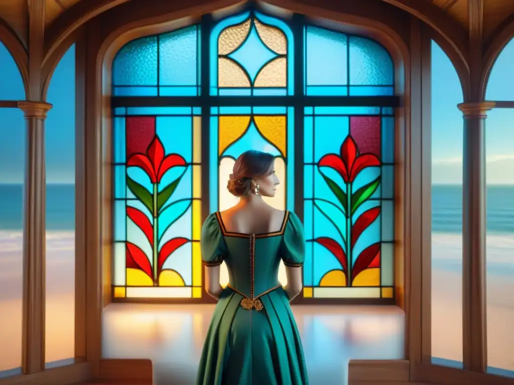Ventana victoriana: detallada obra de arte en vidrio Detalles florales en vitral de mansión costera victoriana