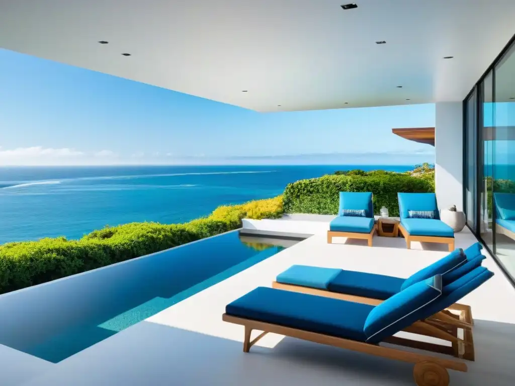 Diseño costero moderno con ventanales frente al mar Diseño exterior de propiedades costeras con vistas al mar, fusionando interior y exterior en armonía moderna