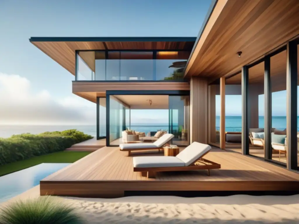 Diseño exterior de casa de playa moderna: lujo costero Diseño de exteriores casas playa 2023: Imagen moderna de una casa costera con detalles elegantes y ambiente relajado
