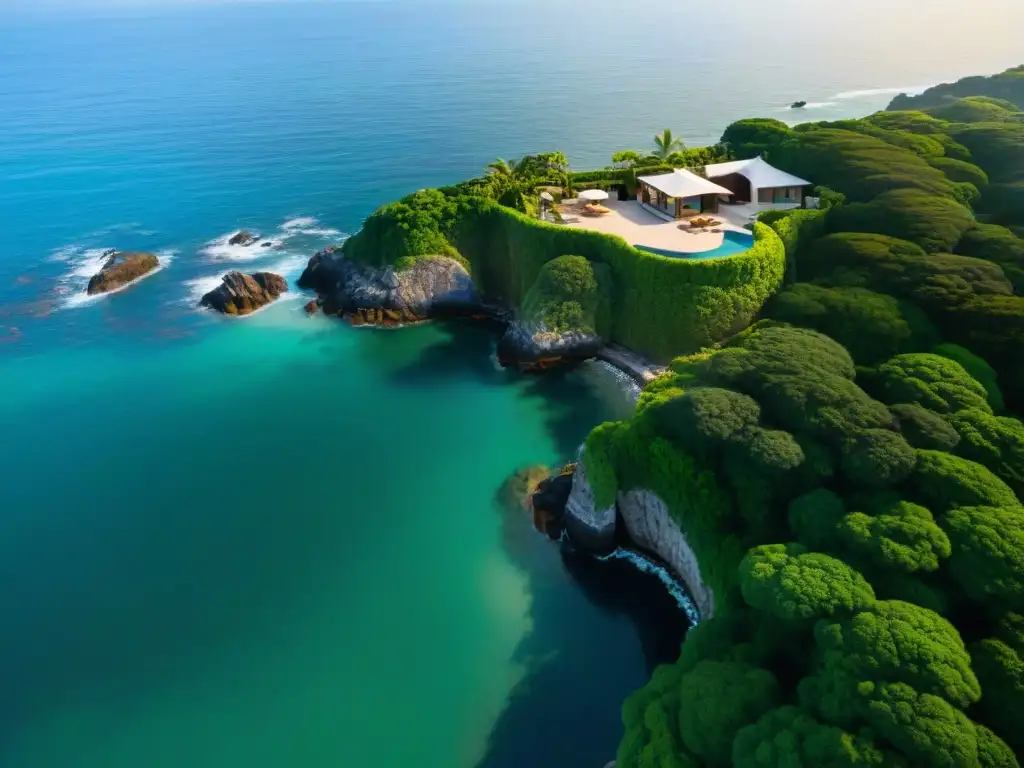 Jardín costero: muros de contención integrados en paisaje natural Un diseño paisajístico costero impresionante con muros de contención estratégicos fusionados con la naturaleza