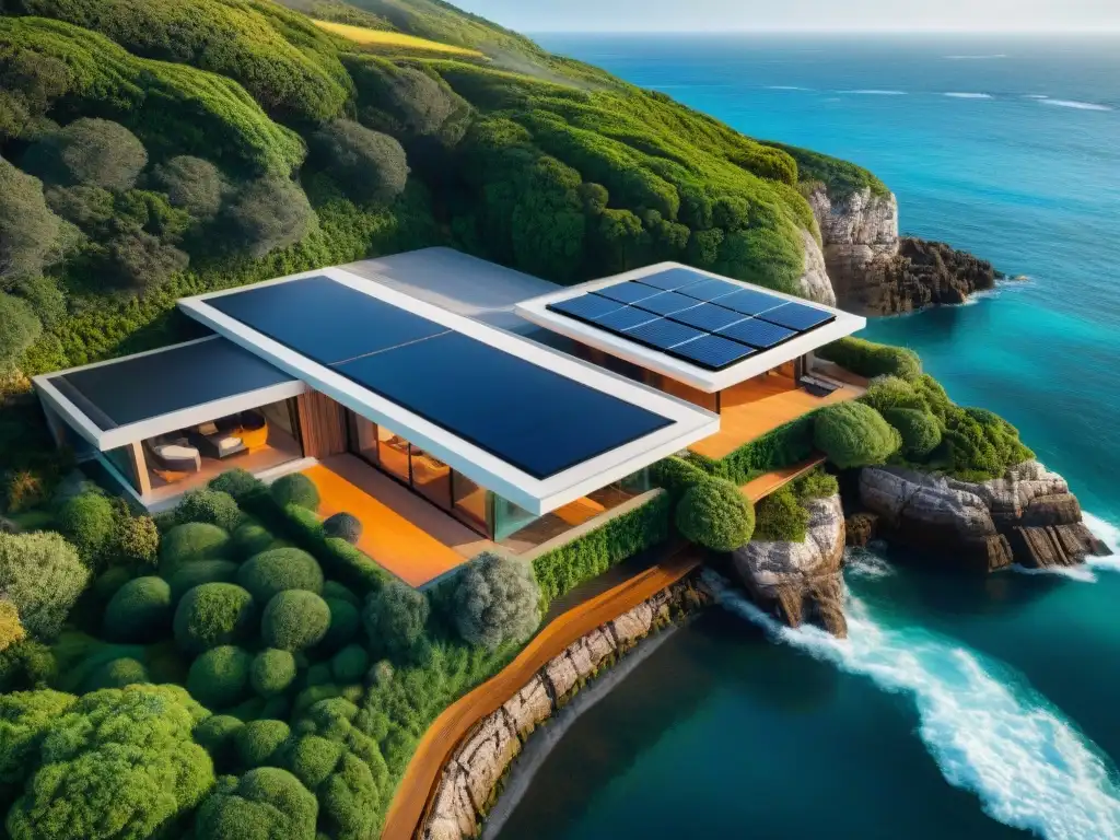 Diseño costero futurista y sostenible: tendencia 2024 Diseño de propiedades costeras tendencias 2024: Diseño futurista con arquitectura sostenible integrada en paisaje natural