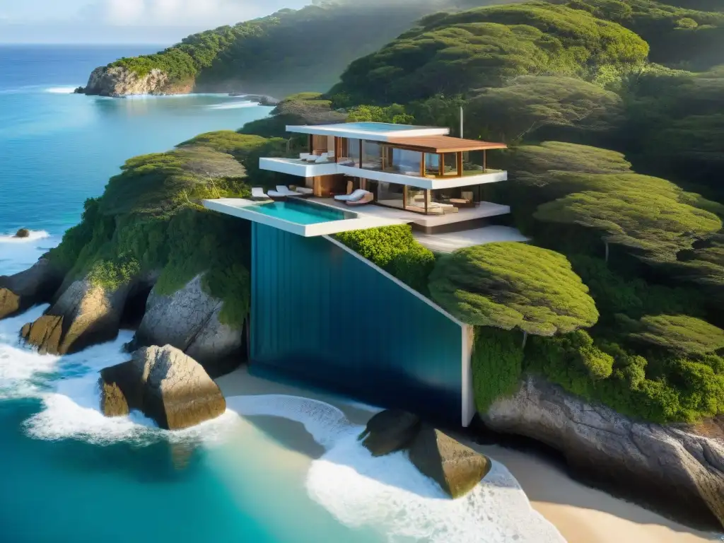 Residencia de lujo en acantilado: vistas panorámicas al mar Diseño de propiedades costeras vistas al mar en acantilado con arquitectura moderna y ventanales panorámicos