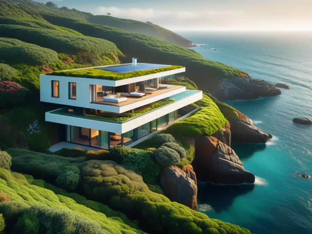 Propiedad costera futurista: lujo sostenible en armonía con el entorno Diseños de propiedades costeras innovadores: Integración futurista con entorno natural, arquitectura moderna y sostenible