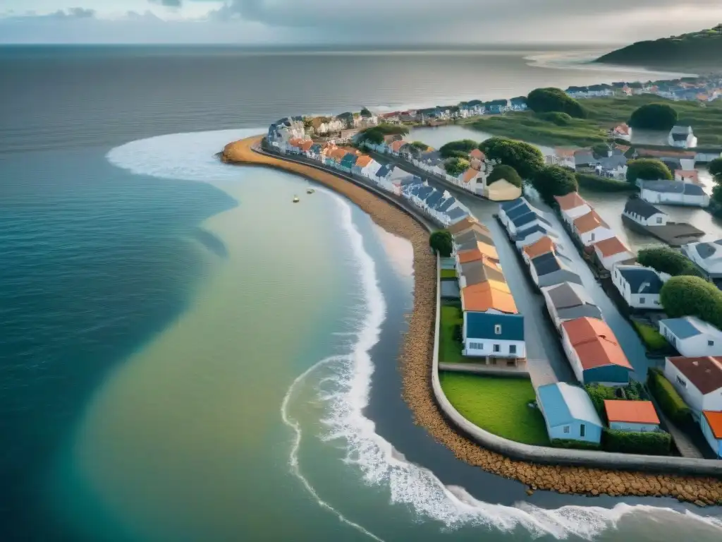 Impactante imagen en 8k de ciudad costera afectada por cambio climático Diseños resilientes en propiedades costeras: impacto del cambio climático en un pueblo costero afectado por inundaciones