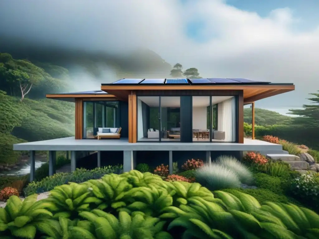 Residencia costera moderna: diseño resiliente y sostenible Diseños resilientes en propiedades costeras: Casa moderna con ventanas huracanadas, cimientos elevados y jardín sostenible
