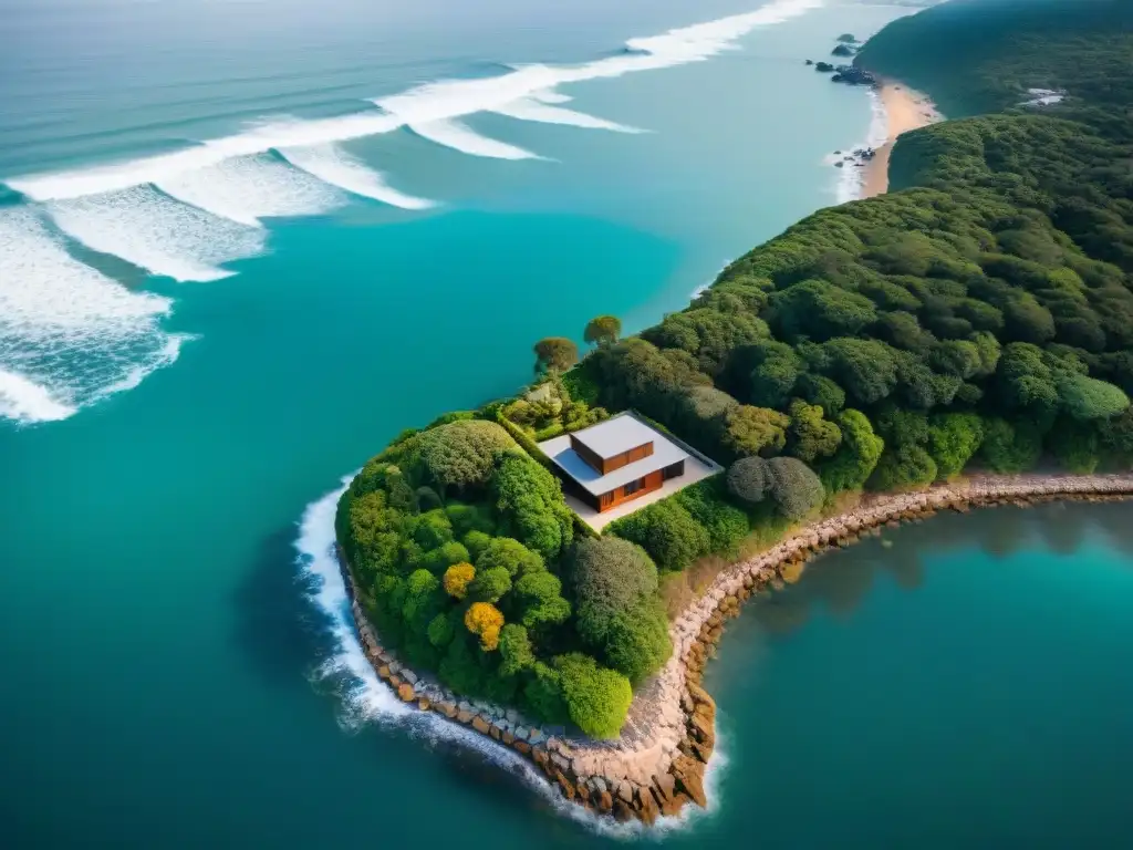 Diseño costero innovador y sostenible: vista aérea cautivadora Diseños resilientes en propiedades costeras con arquitectura moderna y soluciones naturales