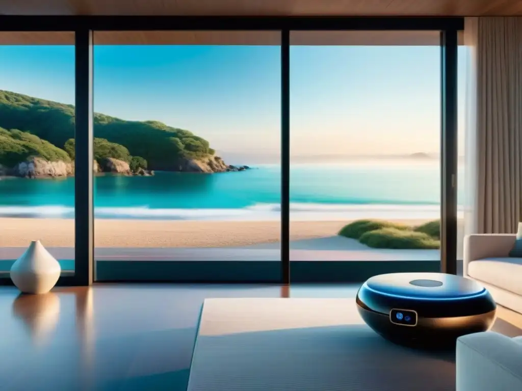 Sistema domótico moderno para casa de playa Domótica en casa de playa: Sistema moderno integrado en hogar junto al mar, tecnología y calma se fusionan