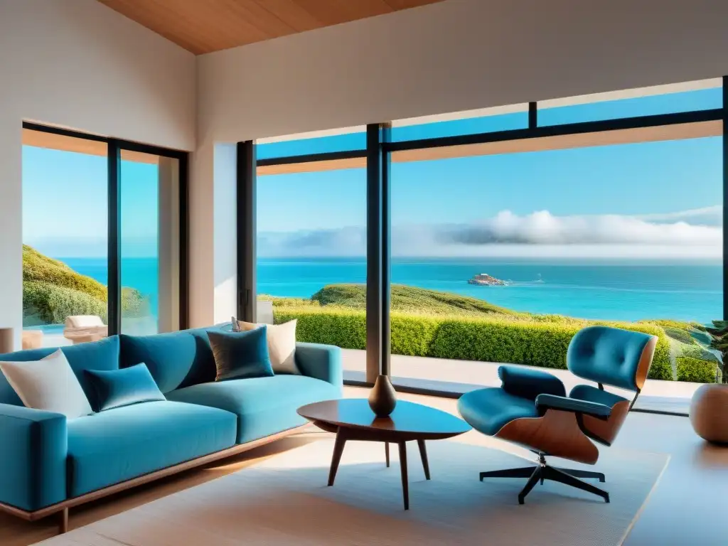 Smart Home en Casa Costera: Tecnología y Tranquilidad Domótica para hogar costero: Integración perfecta de tecnología y estilo en sala con vista al mar