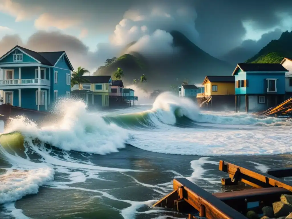 Caos y destrucción: tsunami arrasa costa Dramática destrucción en pueblo costero por tsunami, caos y personas huyendo