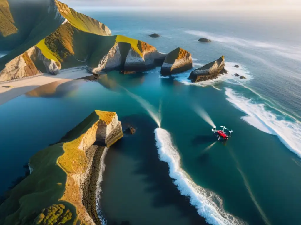 Rescate costero al amanecer: drone, tecnología y belleza natural Drones de seguridad en propiedades costeras: Rescate en la costa al amanecer con tecnología y urgencia