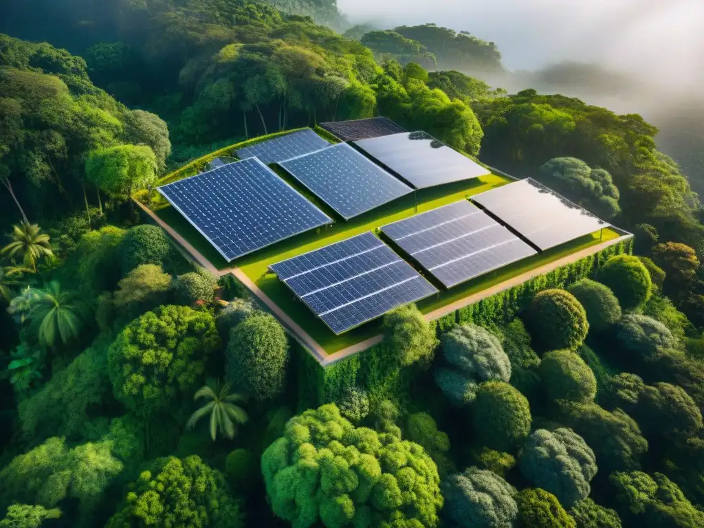 Resort ecológico: diseño sostenible en la selva tropical Un EcoResort innovador en un bosque tropical, con diseño sostenible y amenidades ecofriendly