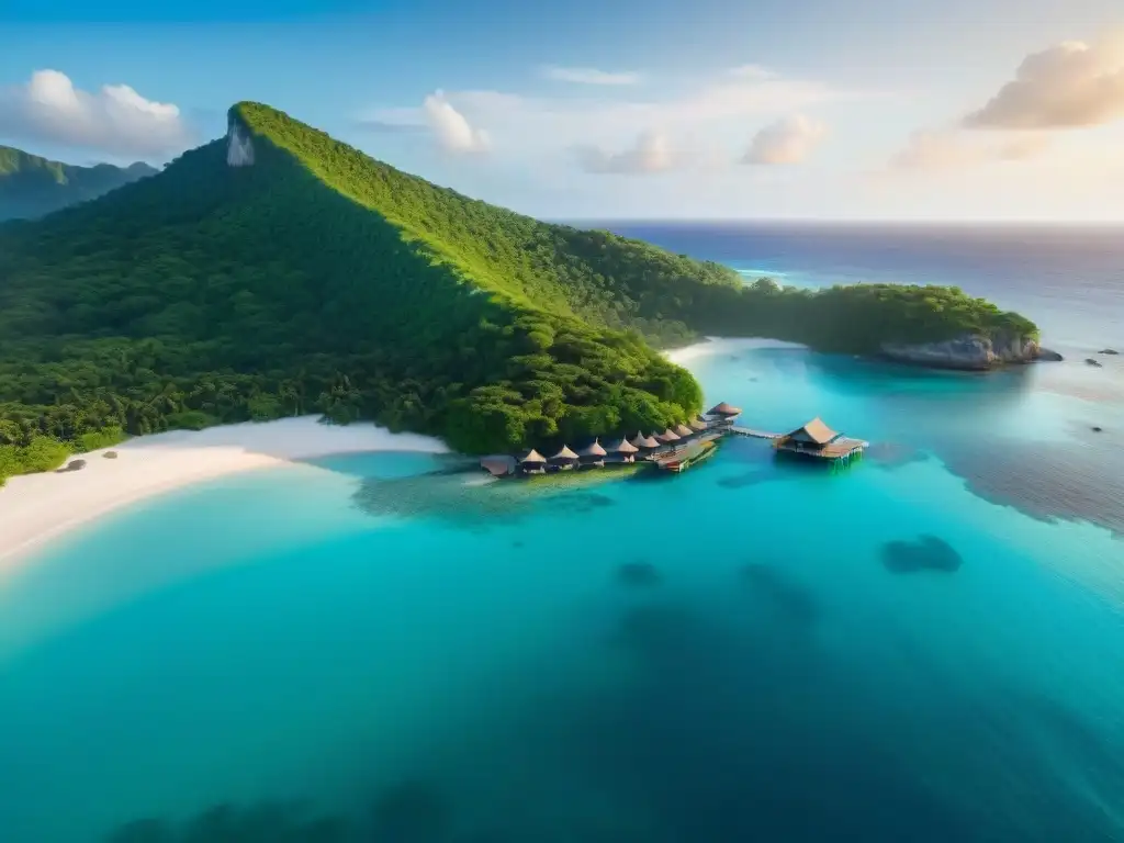 Paraíso eco-lujoso: turismo sostenible en la costa Un ecoresort de lujo responsable en la costa: paneles solares, turbinas eólicas, actividades sostenibles y arrecifes de coral