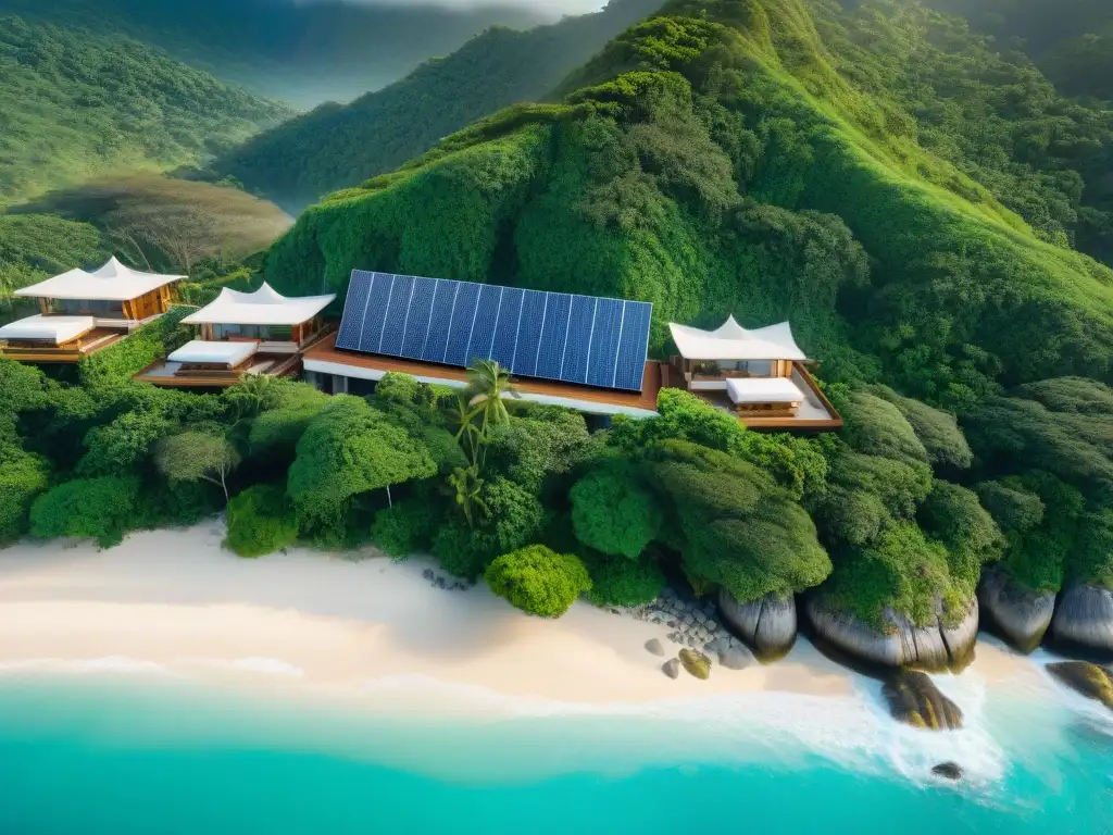 Paraíso ecológico: EcoResort moderno en armonía con la naturaleza Un EcoResort vanguardista entre vegetación exuberante y aguas turquesas, fusionando arquitectura verde en EcoResorts costeros