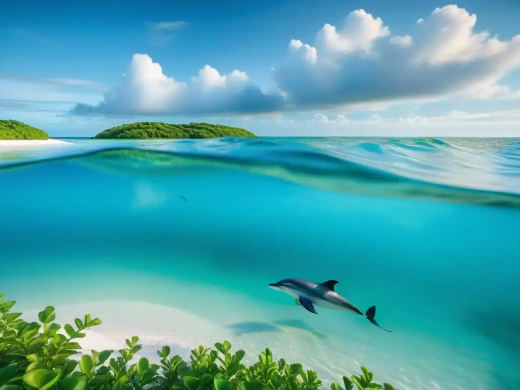 Paraíso costero: aguas turquesas, manglares y biodiversidad Un ecosistema costero prístino con aguas turquesas cristalinas, playas de arena blanca y un frondoso manglar