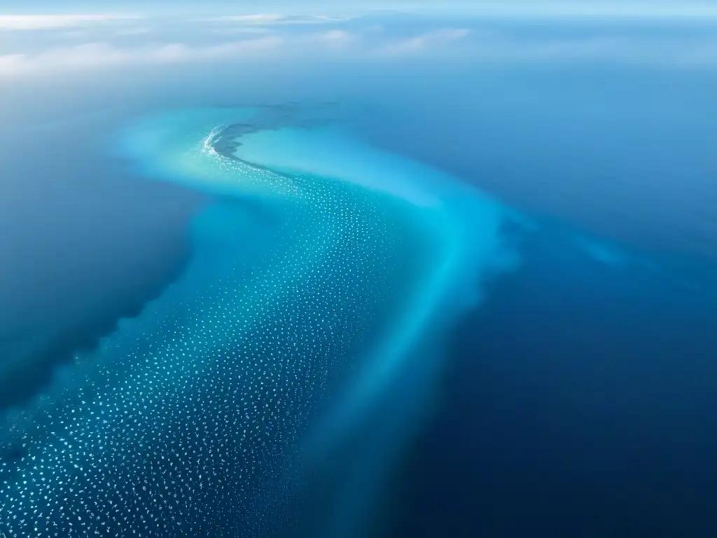 Horizonte de mar azul: danza de luz y sombras Edición de fotos para mar: Vista aérea impresionante del vasto océano azul capturando la danza de la luz en el agua